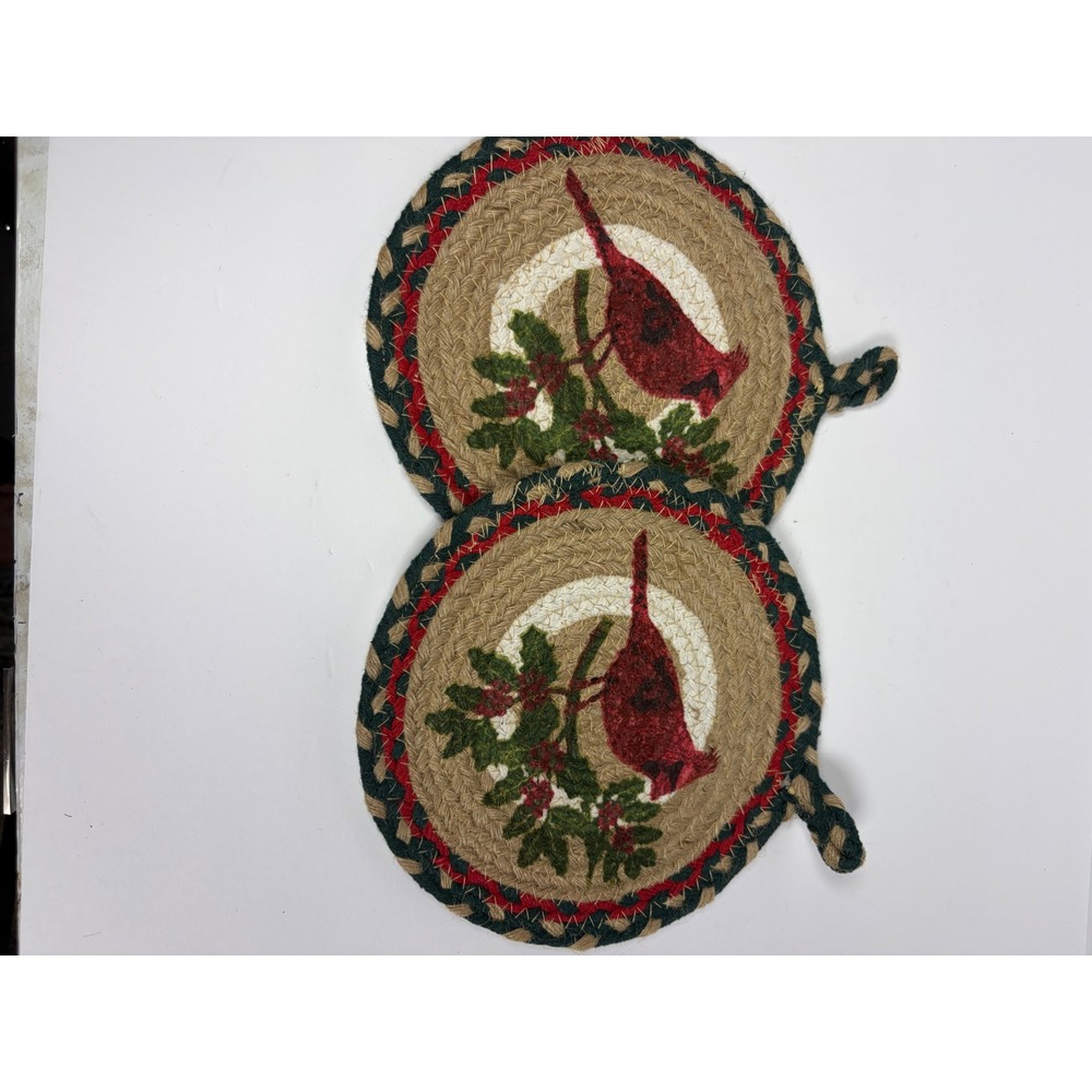 House & Garden Jute Trivets Cardinal Bird Christmas Holiday Cabin Country Rustic